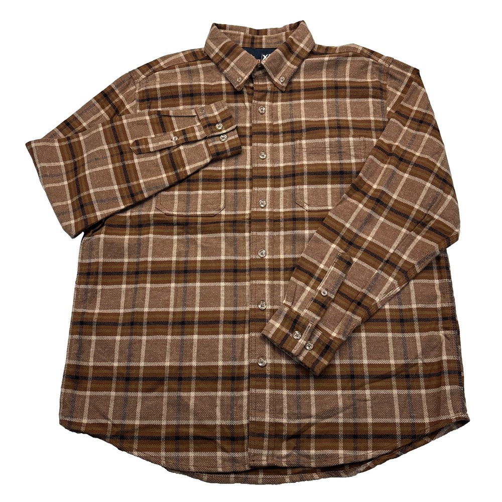 Ridgecut Toughwear Flannel Shirt XL Brown Plaid NWOT Cabincore Chore Style